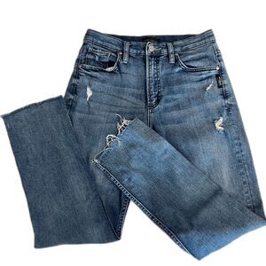 Silver Jeans Medium Wash Distressed Straight Leg Raw Hem Jeans Women's - Size 26